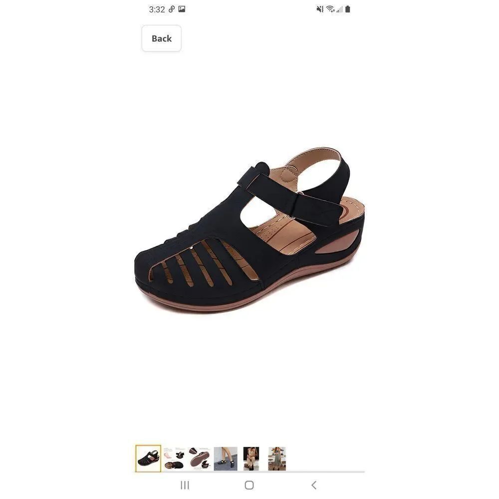 New 10.5 (43) Shibever Closed Toe Casual Hollow Out  Wedge Gladiator Black Shoes